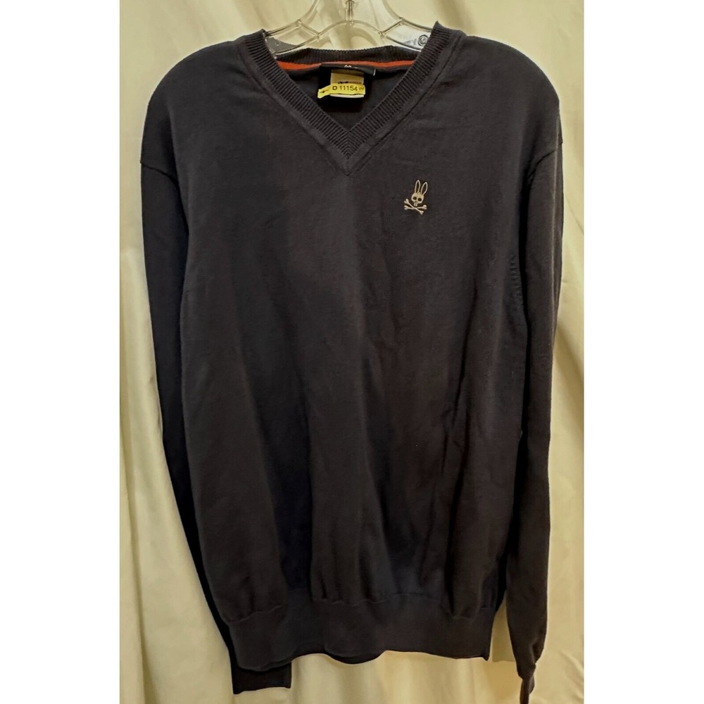 Psycho Bunny Sweater Mens Large Blue V-Neck Pullover Knit Pima Cotton Prep